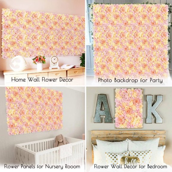 2 Packs Silk Flower Wall Panels Wedding Home Decor Backdrop 16"x24" - Picture 7 of 8